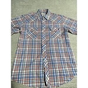 Roper Shirt Men’s Large Flannel Plaid Short Sleeve Blue Western Button Down